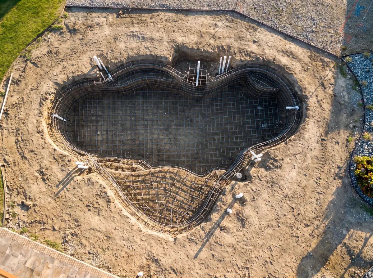 Visualization of the steel reinforcement stage of a gunite pool build